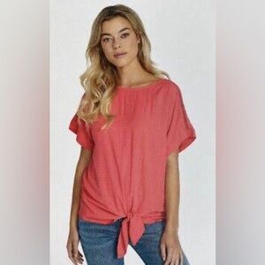 Buffalo David Bitton Coral Front Tie Top Blouse Large